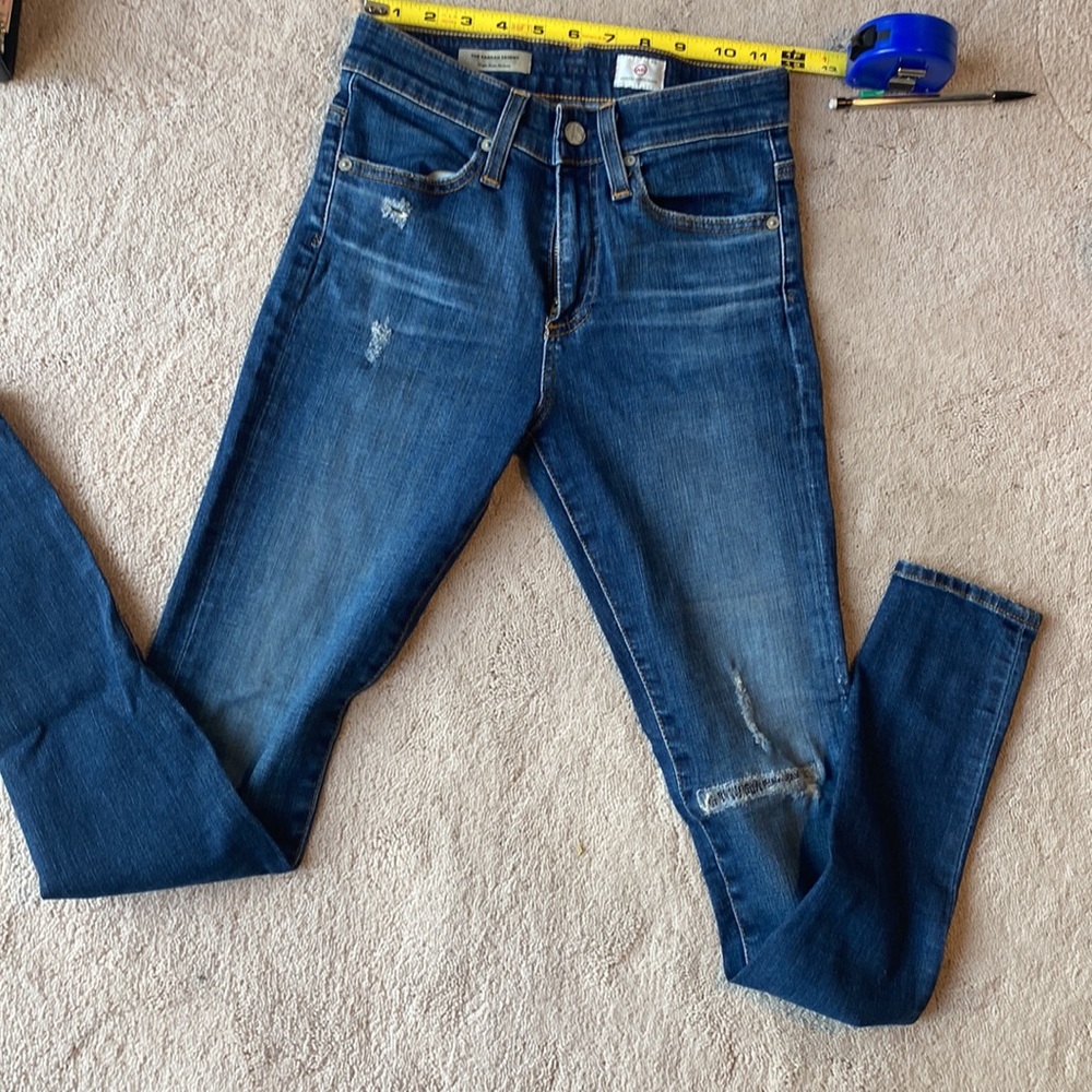 AG Farrah skinny blue jeans.